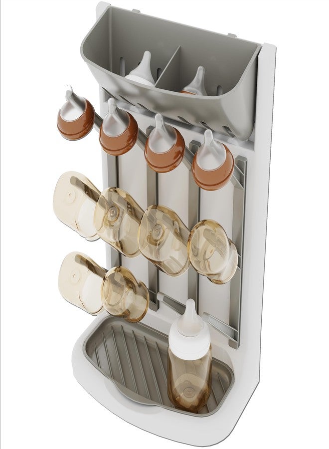 IEEK Baby Bottle Drying Rack,Space Saving Countertop Drying Rack for Baby Accessory & Pump Parts,Suction Cup Wall Mounted Bottle Rack Holder Large Vertical Drying Tower,Grey and White - Image 1
